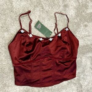 Wild Fable Women’s Rosette Satin Corset Tank Top Burgundy Deep Red Size S NWT